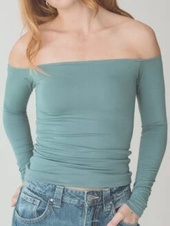 Solid Off The Shoulder Braless Long Sleeve -ChicNest Store 0014 kn9.18.2457375