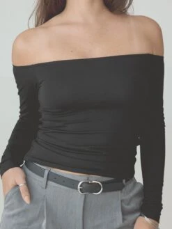 Solid Off The Shoulder Braless Long Sleeve