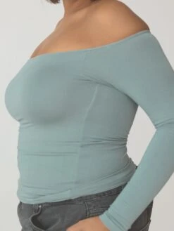 Solid Off The Shoulder Braless Long Sleeve -ChicNest Store 0027 kn9.18.2456863