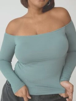 Solid Off The Shoulder Braless Long Sleeve -ChicNest Store 0028 kn9.18.2456848