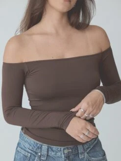 Solid Off The Shoulder Braless Long Sleeve -ChicNest Store 0029 kn9.18.2456794