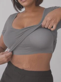 Solid Scoop Braless Short Sleeve -ChicNest Store 0134 kn9.18.2453238