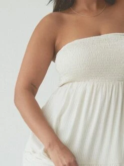 Tube Top Tiered Maxi Brami Dress -ChicNest Store Braless Sundays 0000s 0000 KN Tiered Maxi Brami Dress White 4