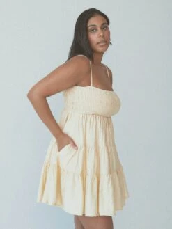 Tiered Mini Brami Dress -ChicNest Store Braless Sundays 0000s 0002 KN Tiered Mini Brami Dress Yellow 2