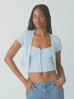 Short Sleeve Cardigan Brami -ChicNest Store Braless Sundays 0000s 0004 KN Short Sleeve Cardigan Brami Blue 5