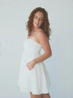 Tiered Mini Brami Dress -ChicNest Store Braless Sundays 0000s 0006 KN Tiered Mini Brami Dress White 2