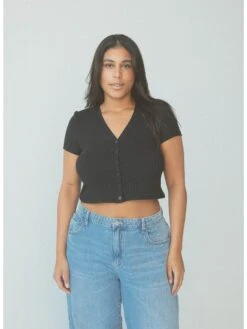 Short Sleeve Cardigan Brami -ChicNest Store Braless Sundays 0000s 0013 KN Short Sleeve Cardigan Brami Black 1