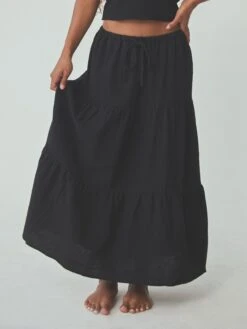 Tiered Cotton Maxi Skirt -ChicNest Store DB 0015 Tiered Skirt Black 4 jpg