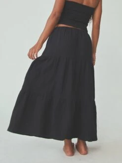 Tiered Cotton Maxi Skirt -ChicNest Store DB 0016 Tiered Skirt Black 3 jpg