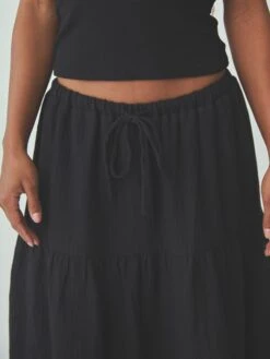 Tiered Cotton Maxi Skirt -ChicNest Store DB 0018 Tiered Skirt Black 1 jpg