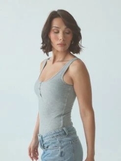 Henley Tank Bramisuit -ChicNest Store Henley Tank Bramisuit Heather Gray 2