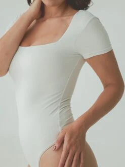 Square Neck Short Sleeve Bramisuit 13 Square Neck Short Sleeve Bramisuit -ChicNest Store KN 0008 Square Neck Bramisuit Light Gray 2